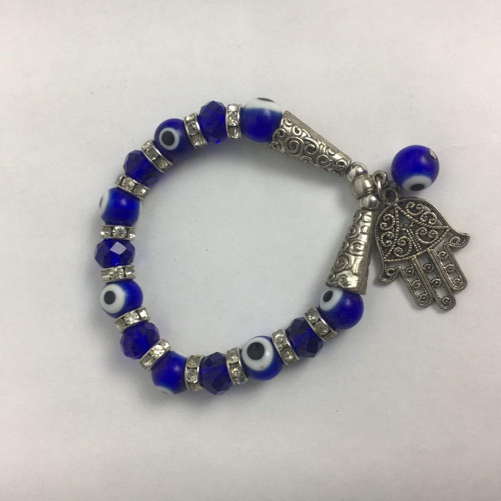 Blue Evil Eye Hamsa Bracelet Stretchy Lucky Charm